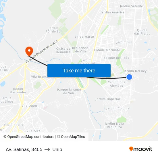 Av. Salinas, 3405 to Unip map