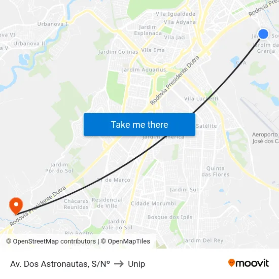 Av. Dos Astronautas, S/Nº to Unip map