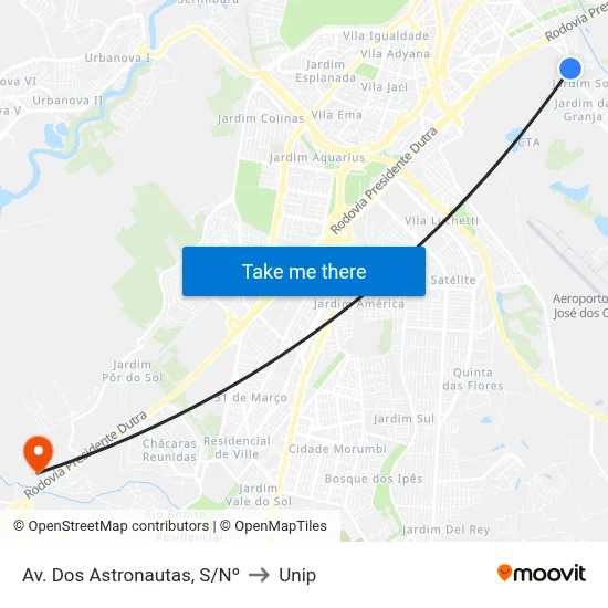 Av. Dos Astronautas, S/Nº to Unip map