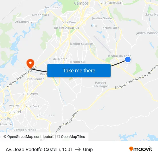 Av. João Rodolfo Castelli, 1501 to Unip map