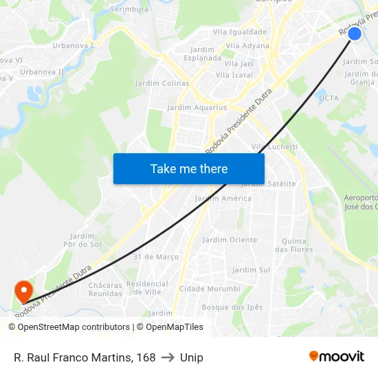 R. Raul Franco Martins, 168 to Unip map