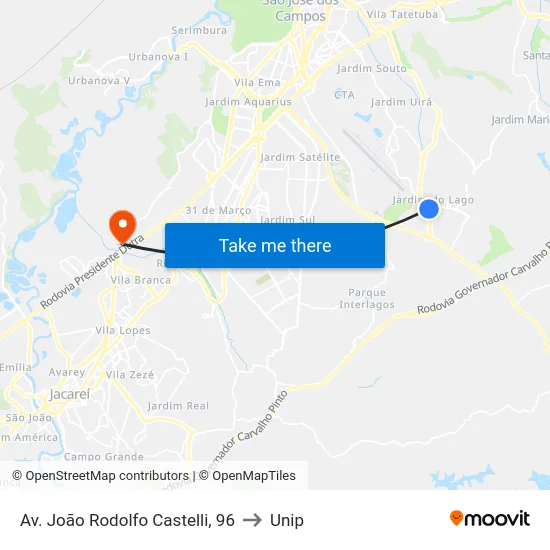 Av. João Rodolfo Castelli, 96 to Unip map