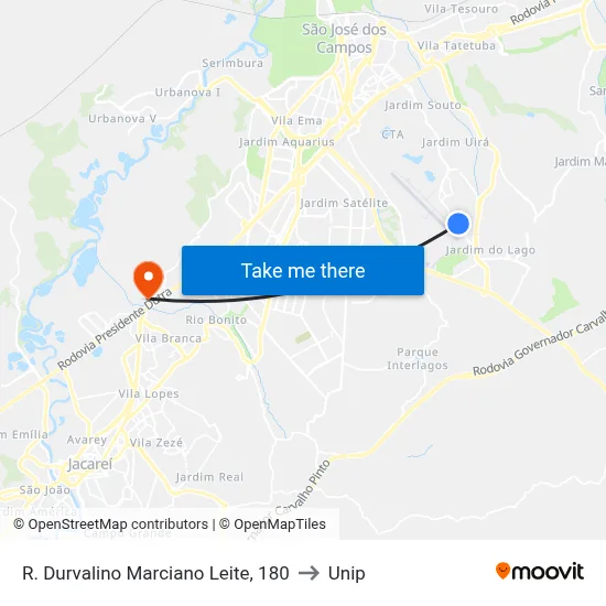 R. Durvalino Marciano Leite, 180 to Unip map