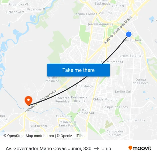 Av. Governador Mário Covas Júnior, 330 to Unip map