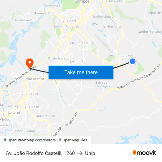 Av. João Rodolfo Castelli, 1260 to Unip map