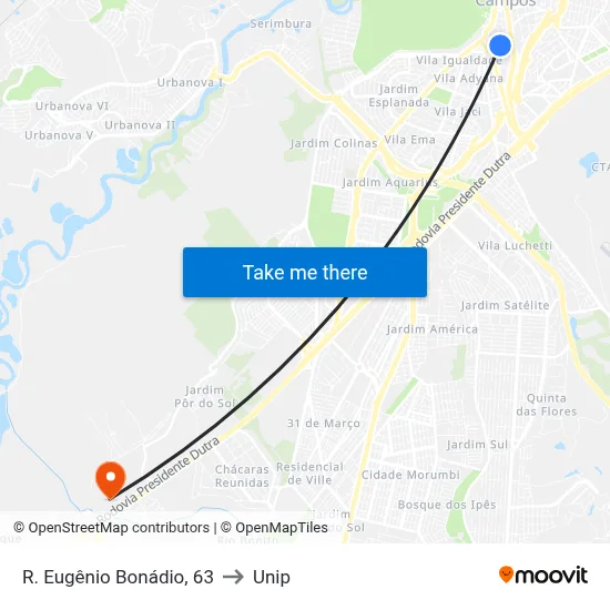 R. Eugênio Bonádio, 63 to Unip map
