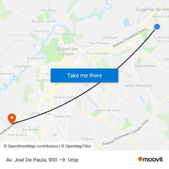 Av. Joel De Paula, 900 to Unip map