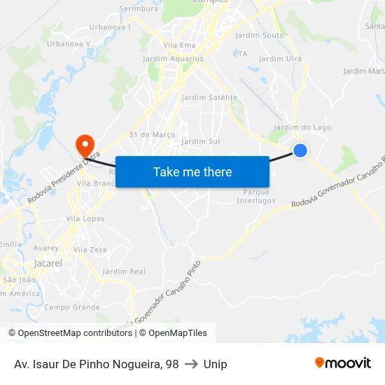 Av. Isaur De Pinho Nogueira, 98 to Unip map