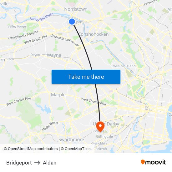 Bridgeport to Aldan map