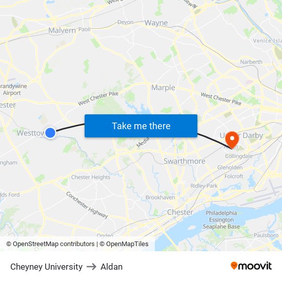 Cheyney University to Aldan map