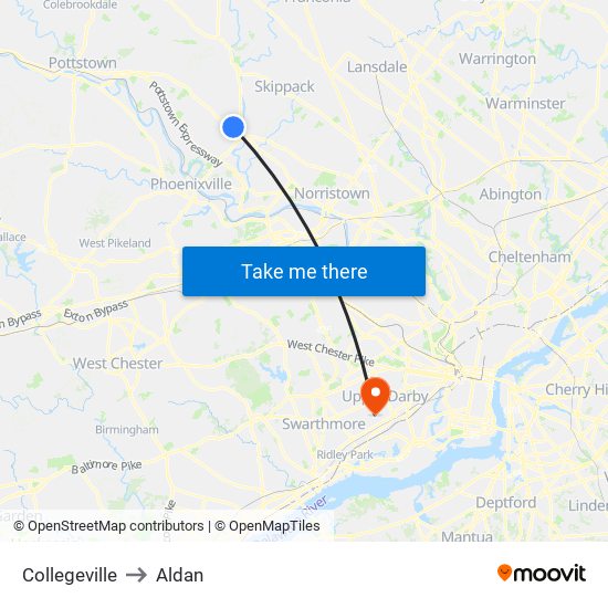 Collegeville to Aldan map