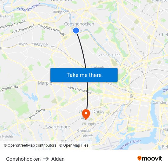 Conshohocken to Aldan map