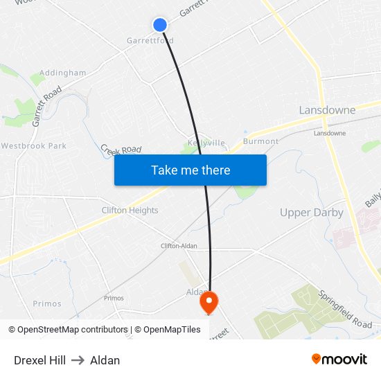 Drexel Hill to Aldan map