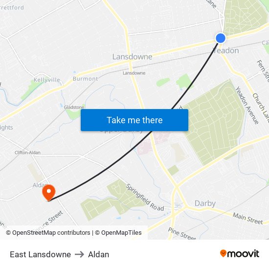 East Lansdowne to Aldan map