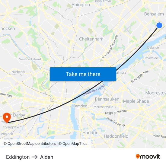 Eddington to Aldan map