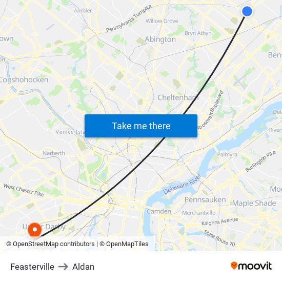 Feasterville to Aldan map