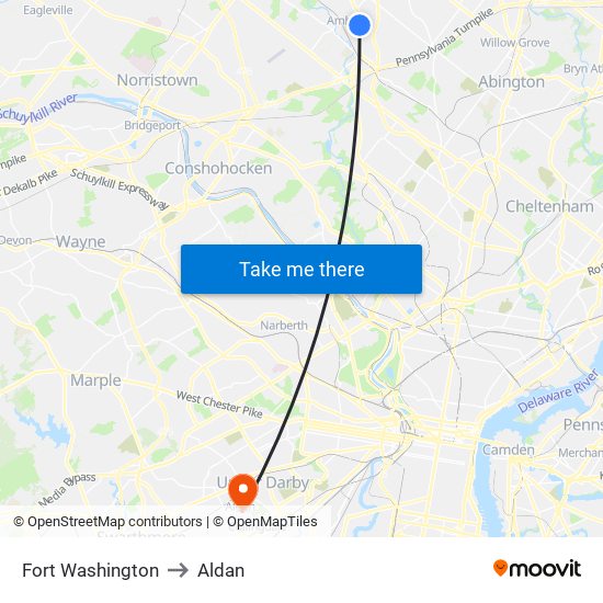 Fort Washington to Aldan map