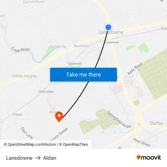 Lansdowne to Aldan map