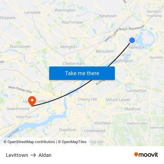 Levittown to Aldan map