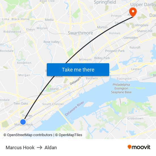 Marcus Hook to Aldan map
