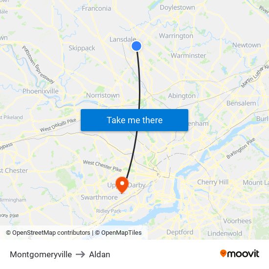 Montgomeryville to Aldan map