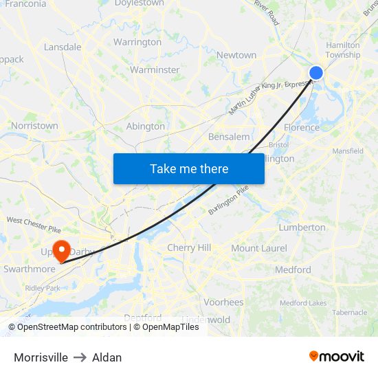 Morrisville to Aldan map