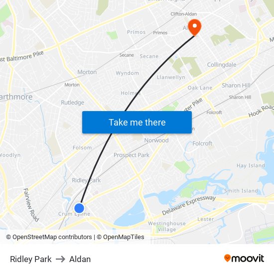 Ridley Park to Aldan map