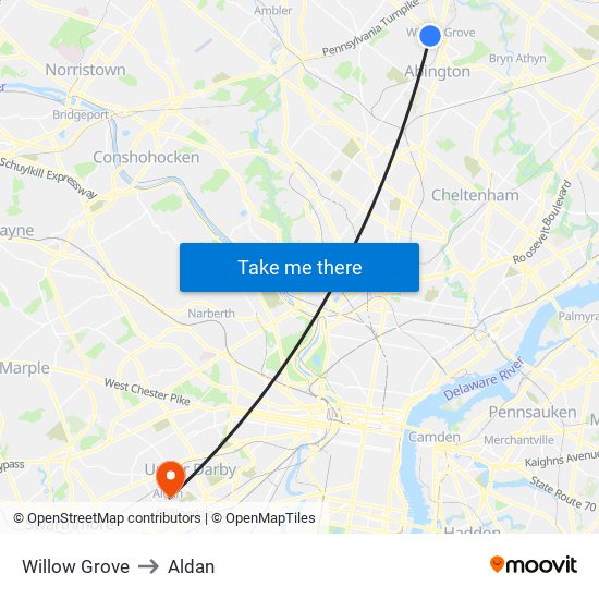 Willow Grove to Aldan map