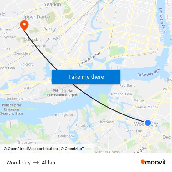 Woodbury to Aldan map