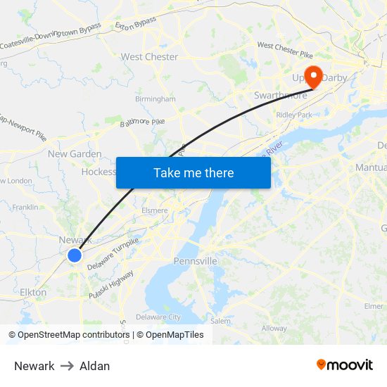 Newark to Aldan map