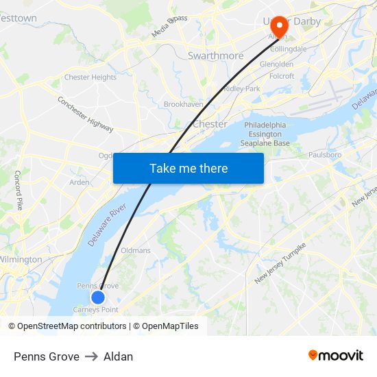 Penns Grove to Aldan map