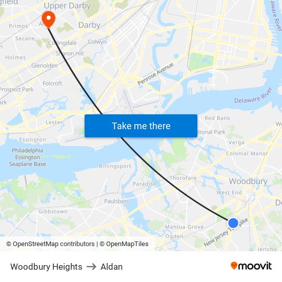 Woodbury Heights to Aldan map
