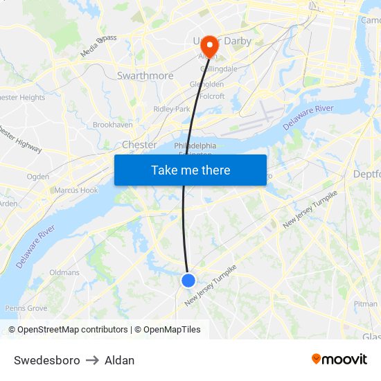 Swedesboro to Aldan map