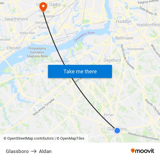 Glassboro to Aldan map