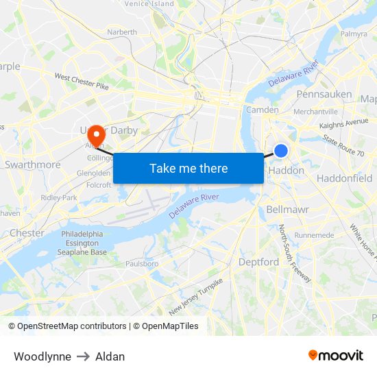 Woodlynne to Aldan map