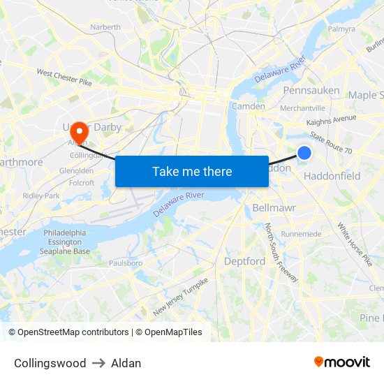 Collingswood to Aldan map