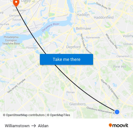 Williamstown to Aldan map