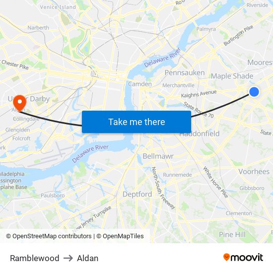 Ramblewood to Aldan map