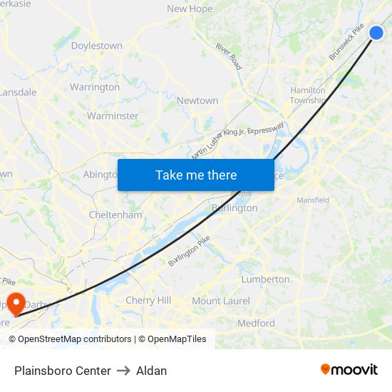 Plainsboro Center to Aldan map