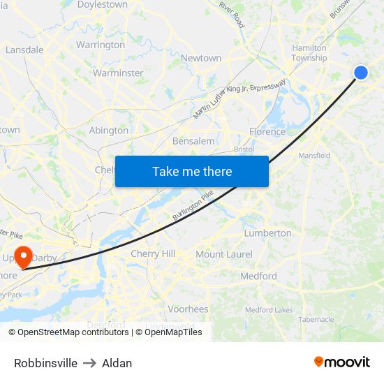 Robbinsville to Aldan map