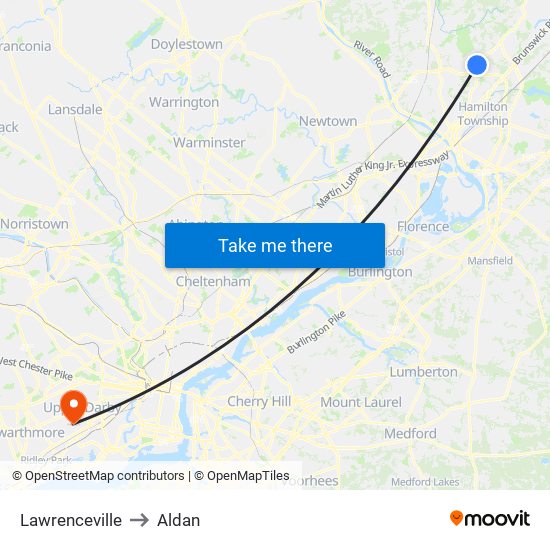 Lawrenceville to Aldan map