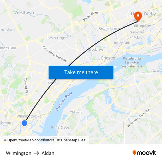 Wilmington to Aldan map