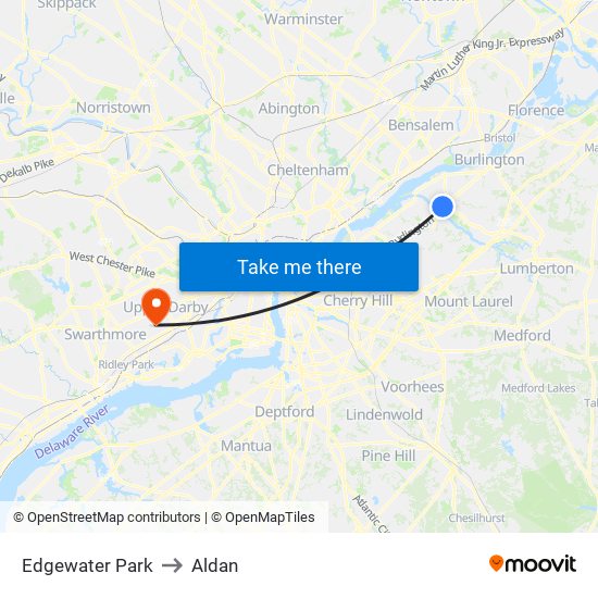 Edgewater Park to Aldan map