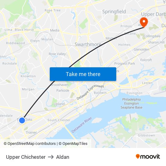 Upper Chichester to Aldan map