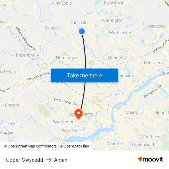 Upper Gwynedd to Aldan map