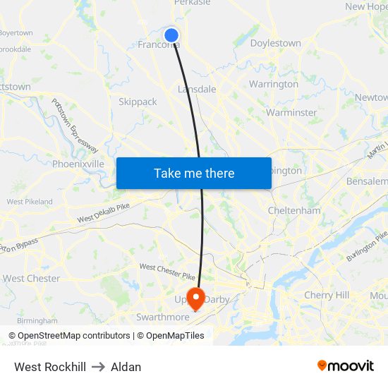 West Rockhill to Aldan map
