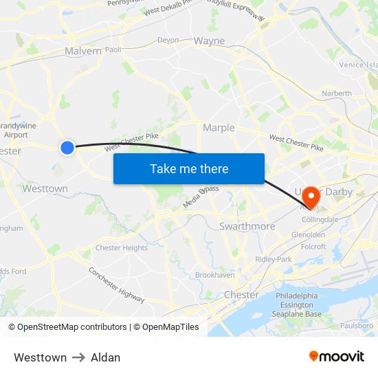 Westtown to Aldan map