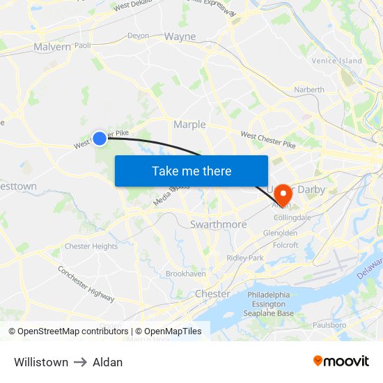 Willistown to Aldan map