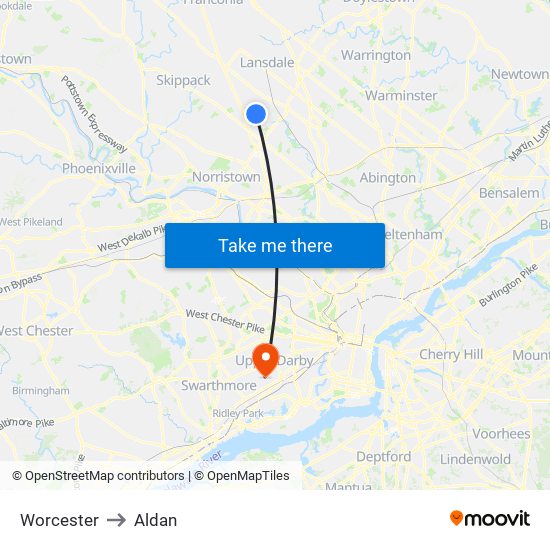 Worcester to Aldan map