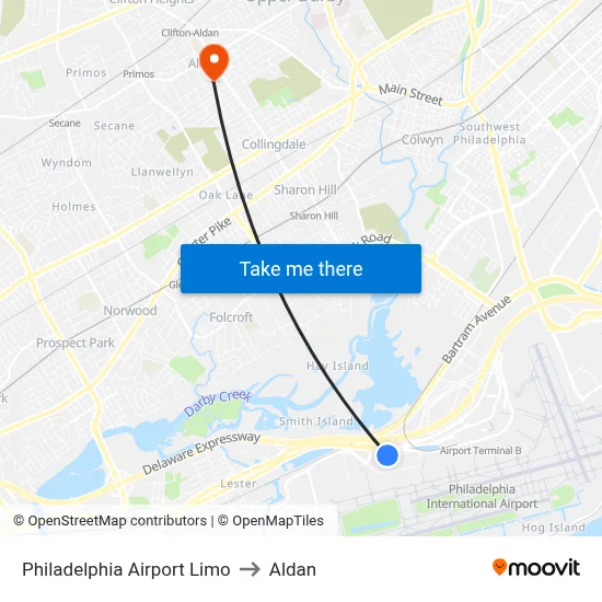 Philadelphia Airport Limo to Aldan map